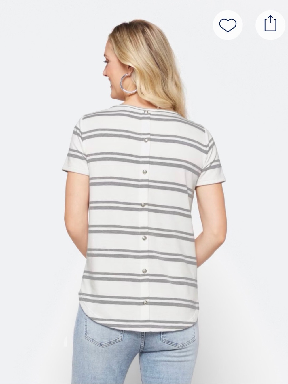 Pink Clover Striped Button-Back Short Sleeve Top - White & Gray stitch fix